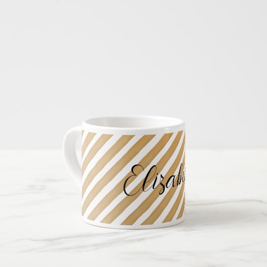 Waterverf Geometrische Stripes Patroon Monogram Espresso Kop (Links)