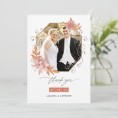 Waterverf geometrische terracotta bruiloft foto bedankkaart (Staand voorkant)