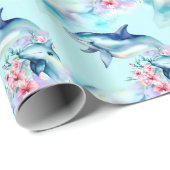 Waterverf gepelde dolfijn cadeaupapier (Rol Hoek)