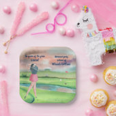 Waterverf Gepensioneerd Golf Vrouw op de Groene Papieren Bordje (Feest)