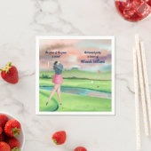 Waterverf Gepensioneerd Golf Vrouw op de Groene Servet (Insitu)