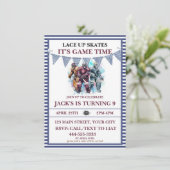 Waterverf gepersonaliseerd ijshockey verjaardagsth kaart (Staand voorkant)