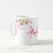 Waterverf gepersonaliseerd monogram voor Floral Koffiemok (Voorkant links)