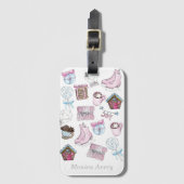 Waterverf gepersonaliseerde roze kerst bagagelabel (Voorkant (verticaal))
