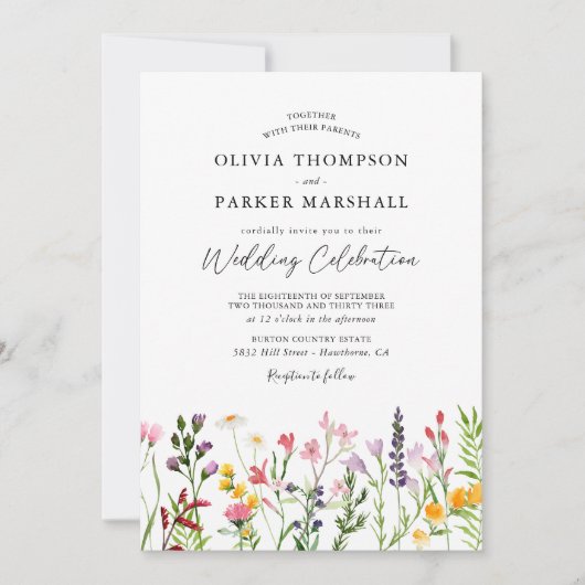 Waterverf geperste wilde bloemen Weddenschap Kaart (Voorkant)