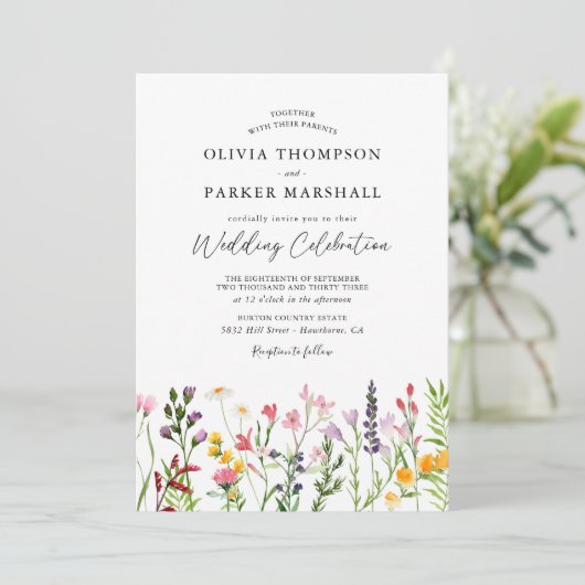 Waterverf geperste wilde bloemen Weddenschap Kaart (Staand voorkant)