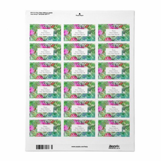 Waterverf Geraniums Label (Full Sheet)