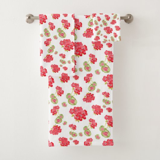 Waterverf Geraniums Pattern Bad Handdoek (Insitu)