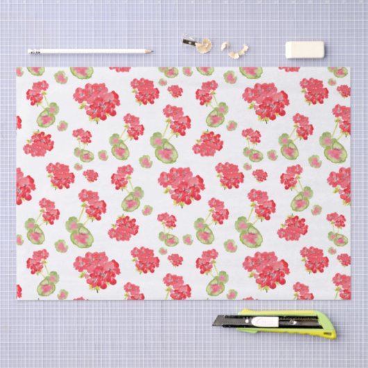Waterverf Geraniums Pattern Tissuepapier (Craft)