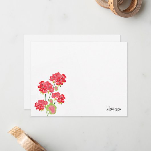 Waterverf Geraniums Stems Notitiekaartje (Voorkant / Achterkant in situ)