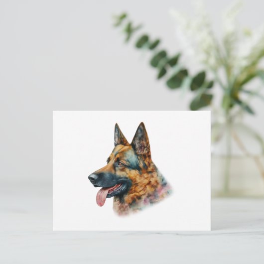Waterverf German Shepherd Briefkaart (Staand voorkant)
