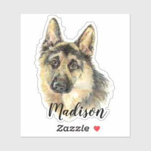 Waterverf German Shepherd Dog Animal Custom Name Sticker