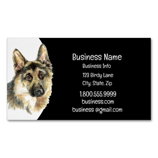 Waterverf German Shepherd Dog Animal Pet Business Magnetisch Visitekaartje (Voorkant)
