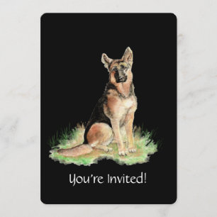 Waterverf German Shepherd Dog Birthday Party Kaart