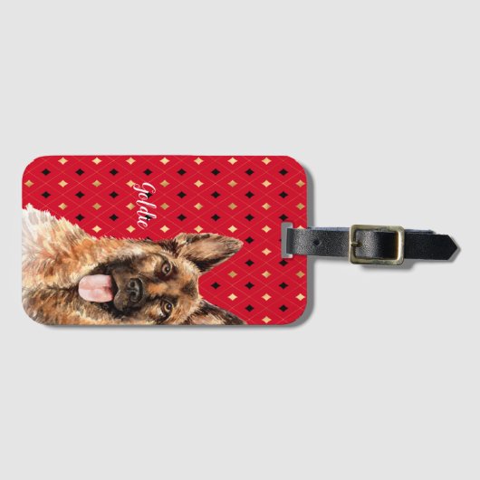 Waterverf German Shepherd Dog Personalized Bagagelabel (Voorkant (horizontaal))