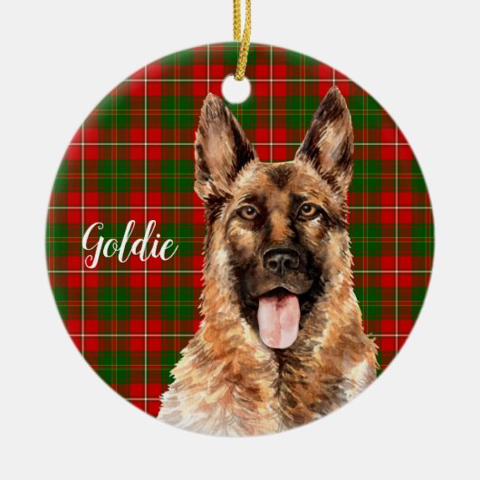 Waterverf German Shepherd Dog Personalized Keramisch Ornament (Voorkant)