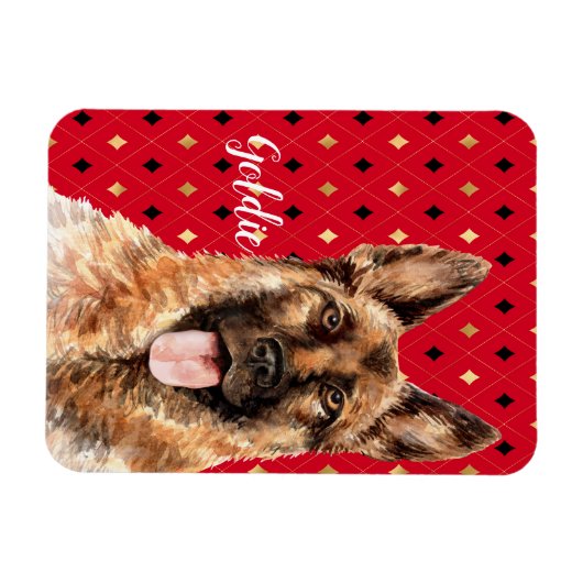 Waterverf German Shepherd Dog Personalized Magneet (Horizontaal)