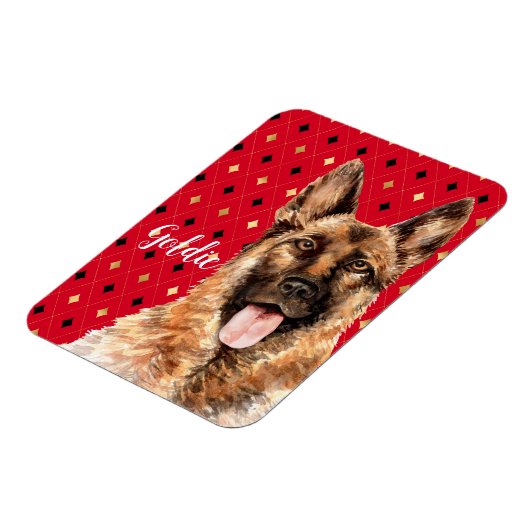 Waterverf German Shepherd Dog Personalized Magneet (Linkerzijde)