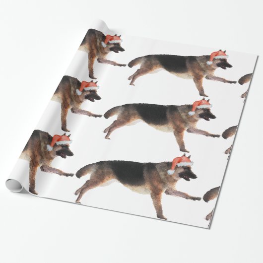 Waterverf German Shepherd Holiday Cadeaupapier (Uitgerold)