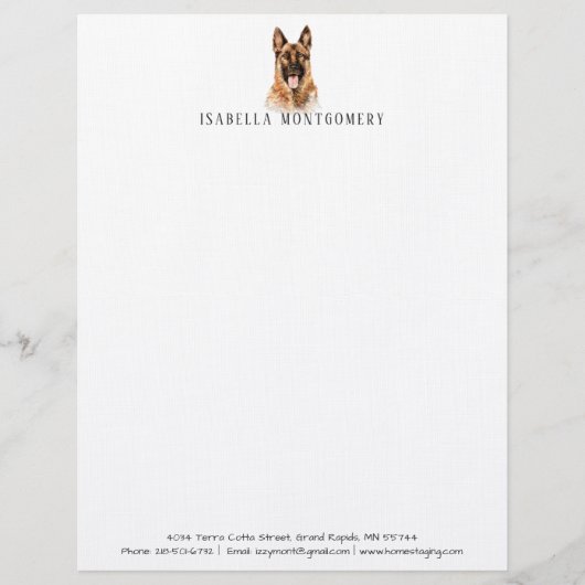 Waterverf German Shepherd Letterhead Briefhoofd (Voorkant)