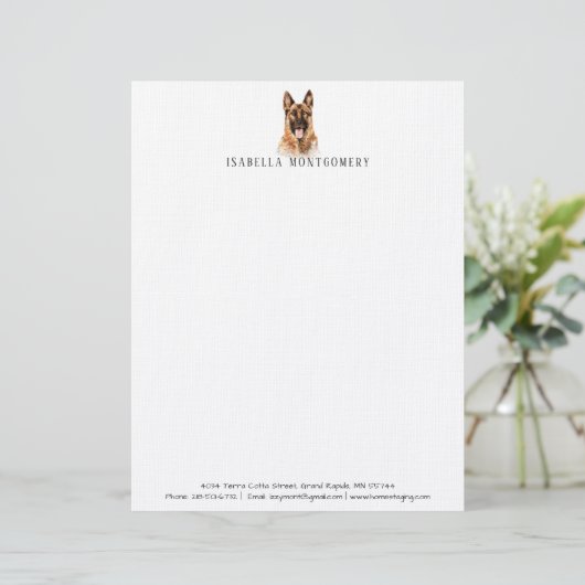 Waterverf German Shepherd Letterhead Briefhoofd (Staand voorkant)