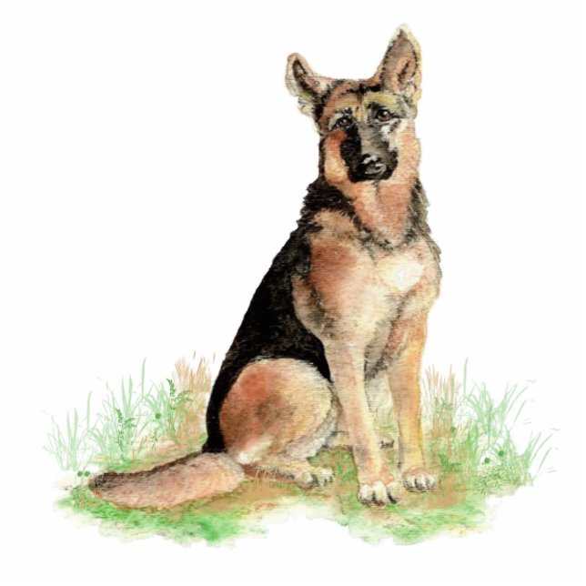 Waterverf German Shepherd Pet Dog Animal Statuett Staand Fotobeeldje (Voorkant)
