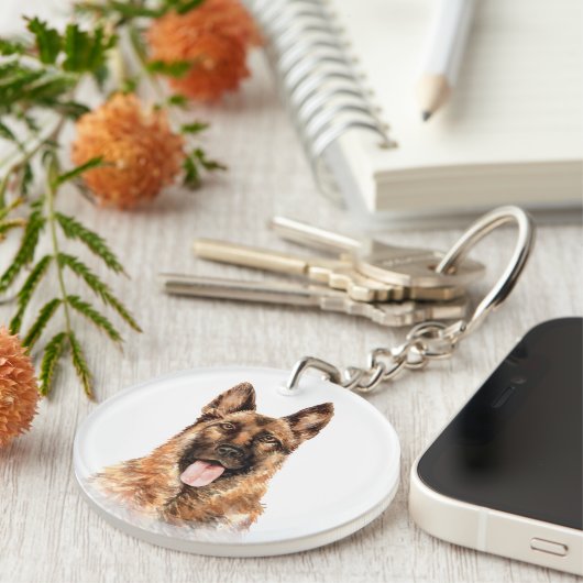 Waterverf German Shepherd Sleutelhanger (Voorkant Rechts)