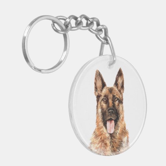 Waterverf German Shepherd Sleutelhanger (Voorkant Links)