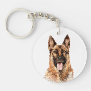 Waterverf German Shepherd Sleutelhanger