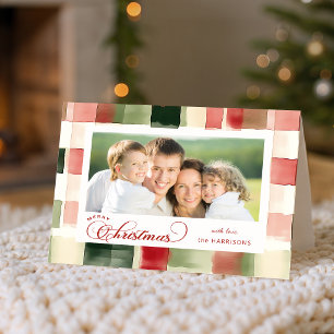 Waterverf geruite Kerstmis kalligrafie foto Feestdagen Kaart