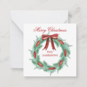 Waterverf geruite lint krans kerst behuizing notitiekaartje (Voorkant)