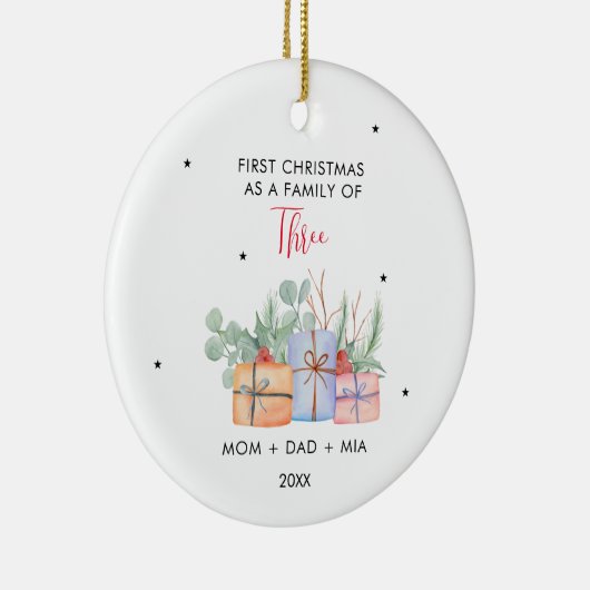 Waterverf Geschenktassen & Eerste Familie van Drie Keramisch Ornament (Rechts)