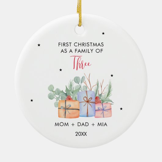 Waterverf Geschenktassen & Eerste Familie van Drie Keramisch Ornament (Achterkant)