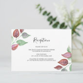 Waterverf geschilderd bordeaux blad bruiloft recep informatiekaartje (Staand voorkant)