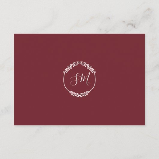 Waterverf geschilderd bordeaux blad bruiloft recep informatiekaartje (Achterkant)