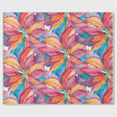 Waterverf geschilderd botanische poinsettia kerst cadeaupapier (Vlak)