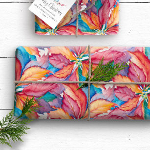 Waterverf geschilderd botanische poinsettia kerst cadeaupapier