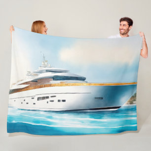 Waterverf geschilderd jacht op het blauwe water fleece deken