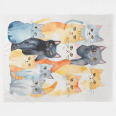 Waterverf geschilderd kleurrijke kat collage fleece deken (Voorkant (Horizontaal))