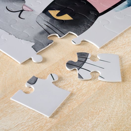 Waterverf geschilderd kleurrijke kat collage legpuzzel (Zijkant)