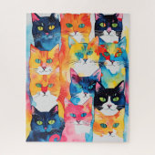 Waterverf geschilderd kleurrijke kat collage legpuzzel (Verticaal)