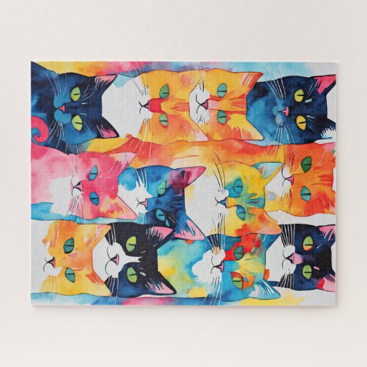 Waterverf geschilderd kleurrijke kat collage legpuzzel (Horizontaal)