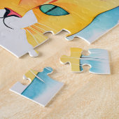 Waterverf geschilderd kleurrijke kat collage legpuzzel (Zijkant)