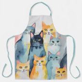 Waterverf geschilderd kleurrijke kat collage schort (Voorkant)