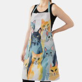 Waterverf geschilderd kleurrijke kat collage schort (Insitu)