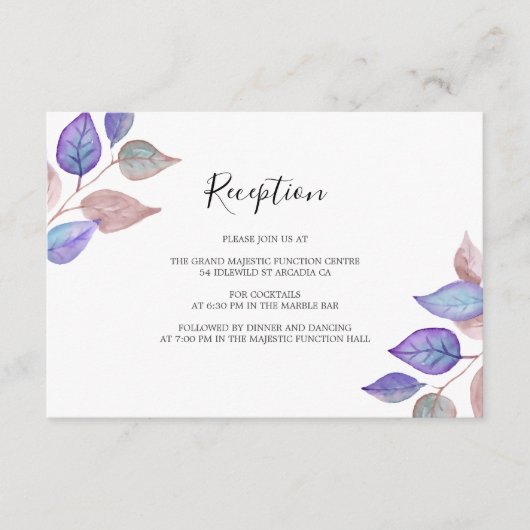 Waterverf geschilderd Paarse bladeren bruiloft rec Informatiekaartje (Voorkant)