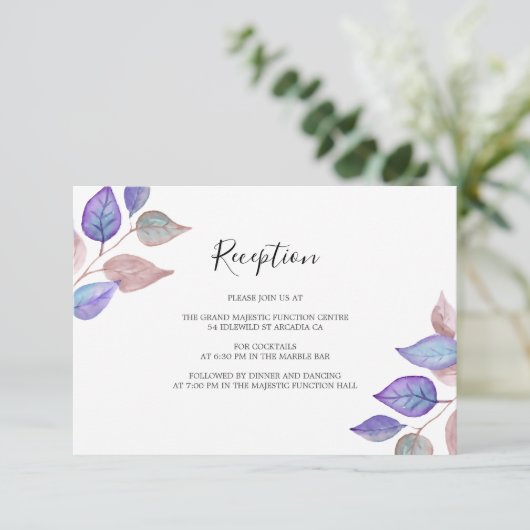 Waterverf geschilderd Paarse bladeren bruiloft rec Informatiekaartje (Staand voorkant)