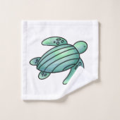 waterverf geschilderd zeeen schildpad cartoon blau bad handdoek (Wasdoekje)