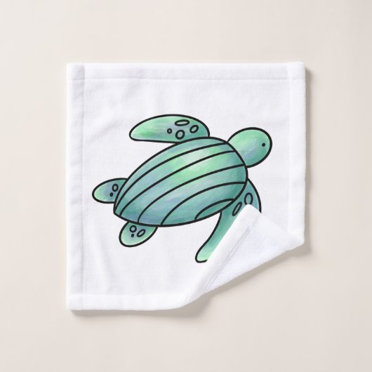 waterverf geschilderd zeeen schildpad cartoon blau bad handdoek (Wasdoekje)