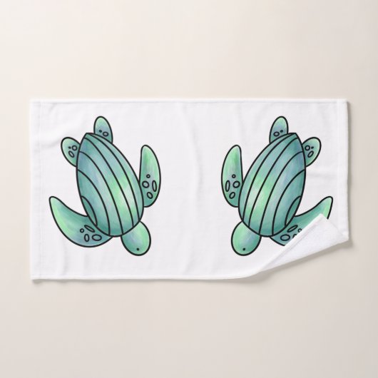 waterverf geschilderd zeeen schildpad cartoon blau bad handdoek (Handdoek)